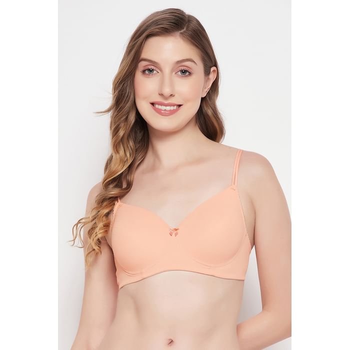 

Clovia Padded Non-Wired Full Cup Self-Striped T-shirt Bra in Peach Colour - BR1737B34
