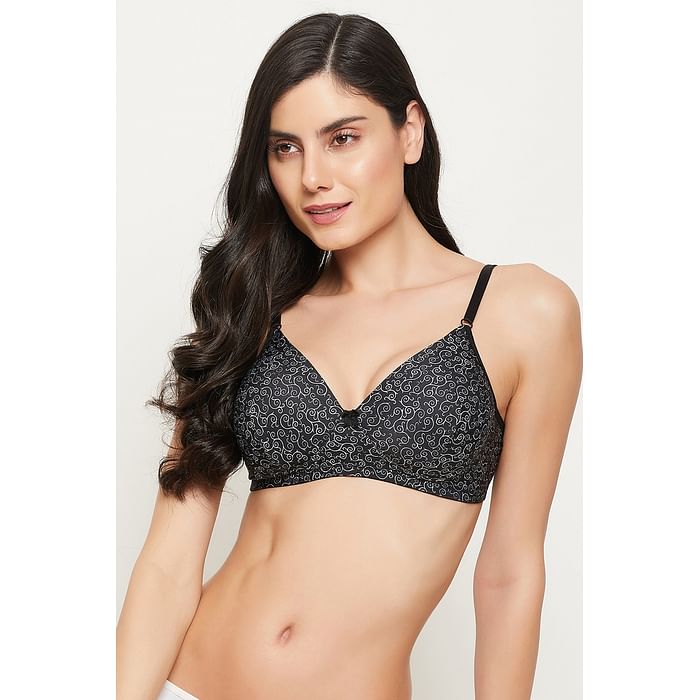 

Clovia Padded Non-Wired Full Cup Spiral Print T-shirt Bra in Black - BR0935B13