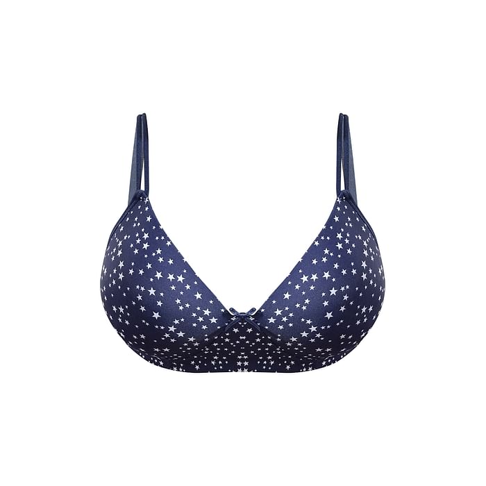 

Clovia Padded Non-Wired Full Cup Star Print T-shirt Bra in Navy - BR1067Q08
