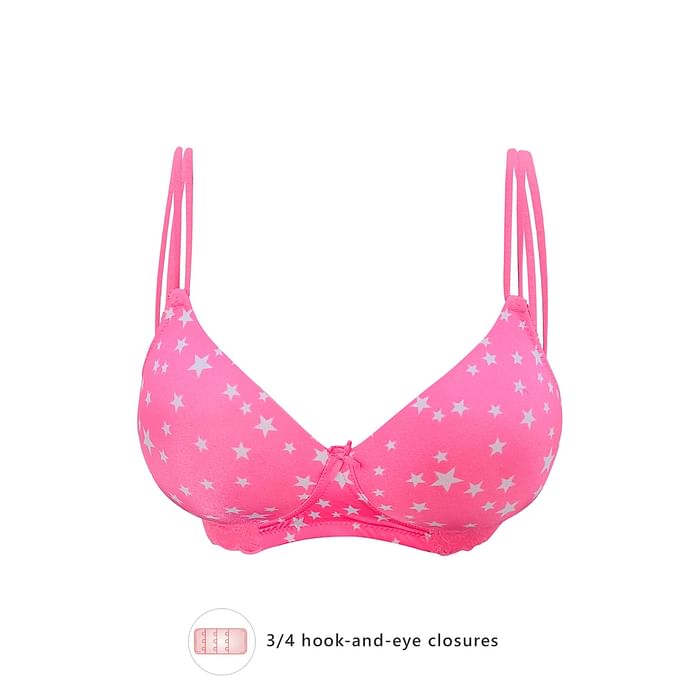 

Clovia Padded Non-Wired Full Cup Star Print T-shirt Bra in Pink- Cotton - BR1874A14
