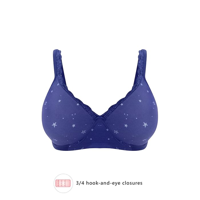 

Clovia Padded Non-Wired Full Cup Star Print T-Shirt Bra in Royal Blue - BR2252G08, Navy