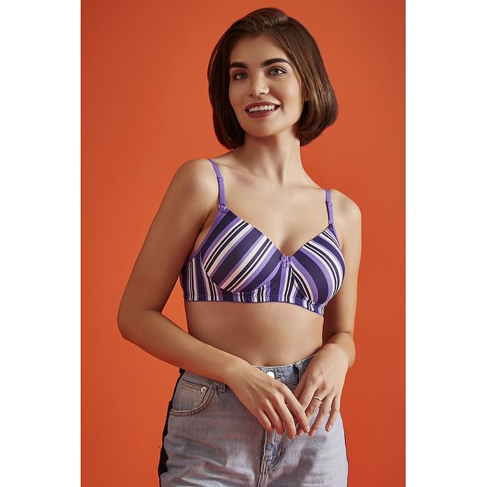 

Clovia Padded Non-Wired Full Cup Striped Multiway T-shirt Bra in Lavender - BR0935L12