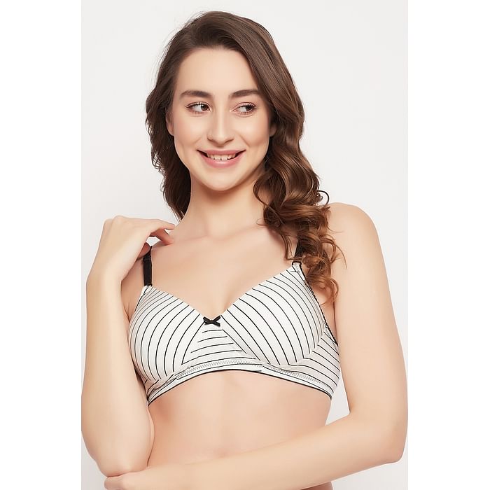 

Clovia Padded Non-Wired Full Cup Striped T-shirt Bra in White - BR2393C18