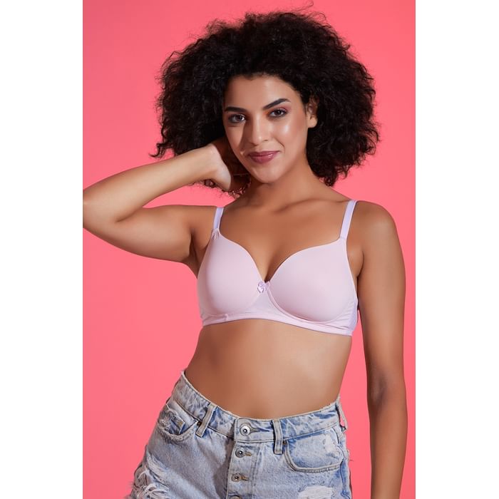 

Clovia Padded Non-Wired Full Cup T-shirt Bra in Baby Pink - BR1866W22, Light pink