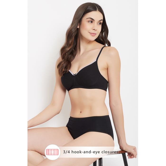 

Clovia Padded Non-Wired Full Cup T-Shirt Bra in Black- Cotton - BR1049N13