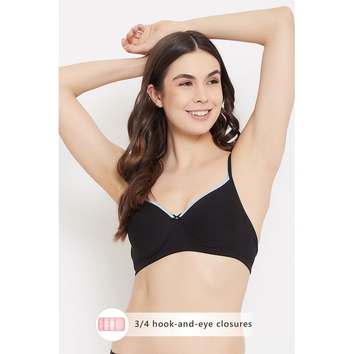 

Clovia Padded Non-Wired Full Cup T-shirt Bra in Black - Cotton - BR1049K13