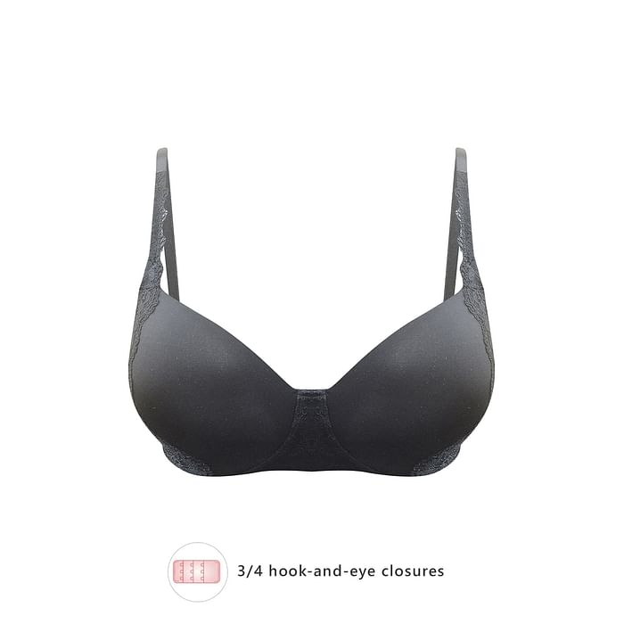 

Clovia Padded Non-Wired Full Cup T-shirt Bra in Black - Cotton & Lace - BR2323P13