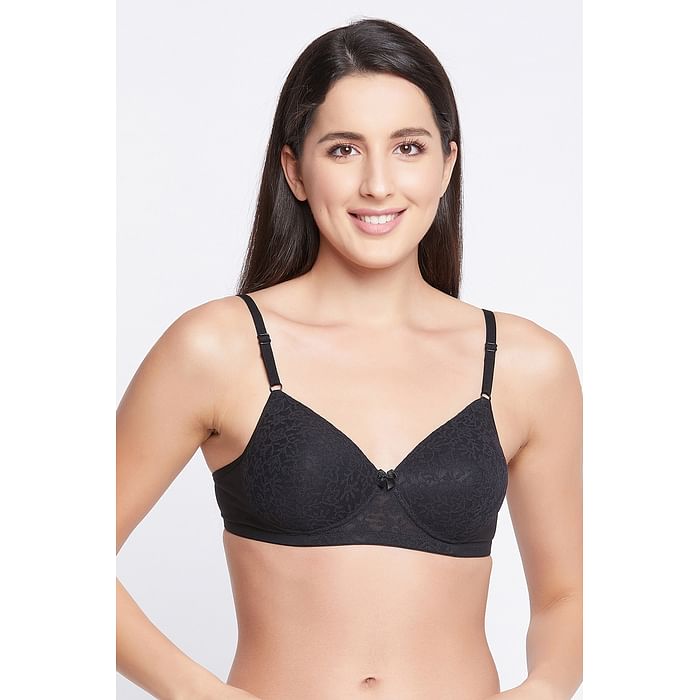 

Clovia Padded Non-Wired Full Cup T-shirt Bra in Black - Lace - BR2332R13