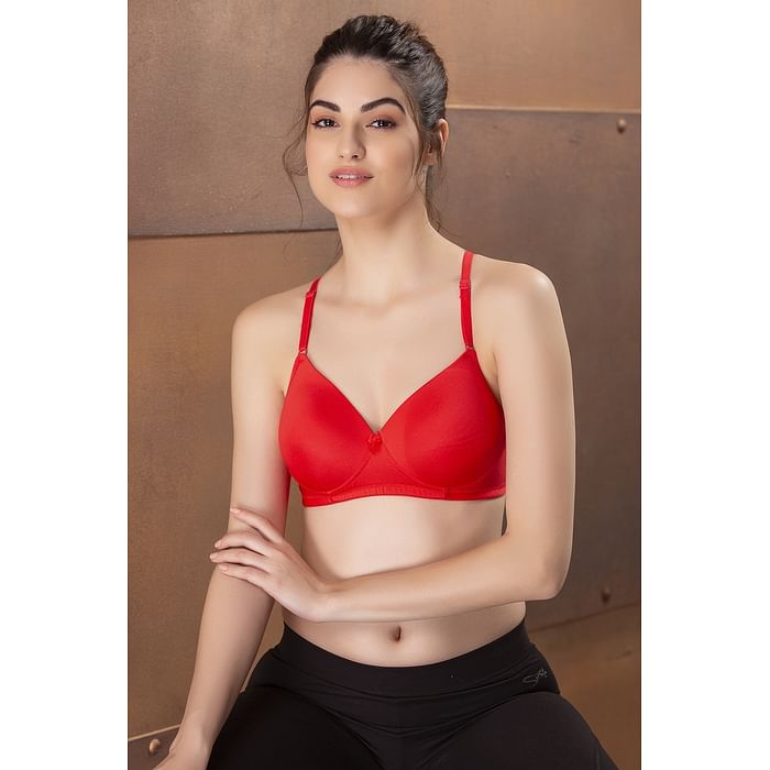 

Clovia Padded Non-Wired Full Cup T-shirt Bra in Coral Red - BR0935F04