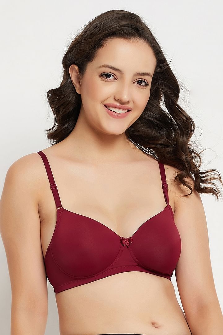 Buy Padded Non-Wired Full Cup T-shirt Bra in Maroon Online India, Best  Prices, COD - Clovia - BR1644P09