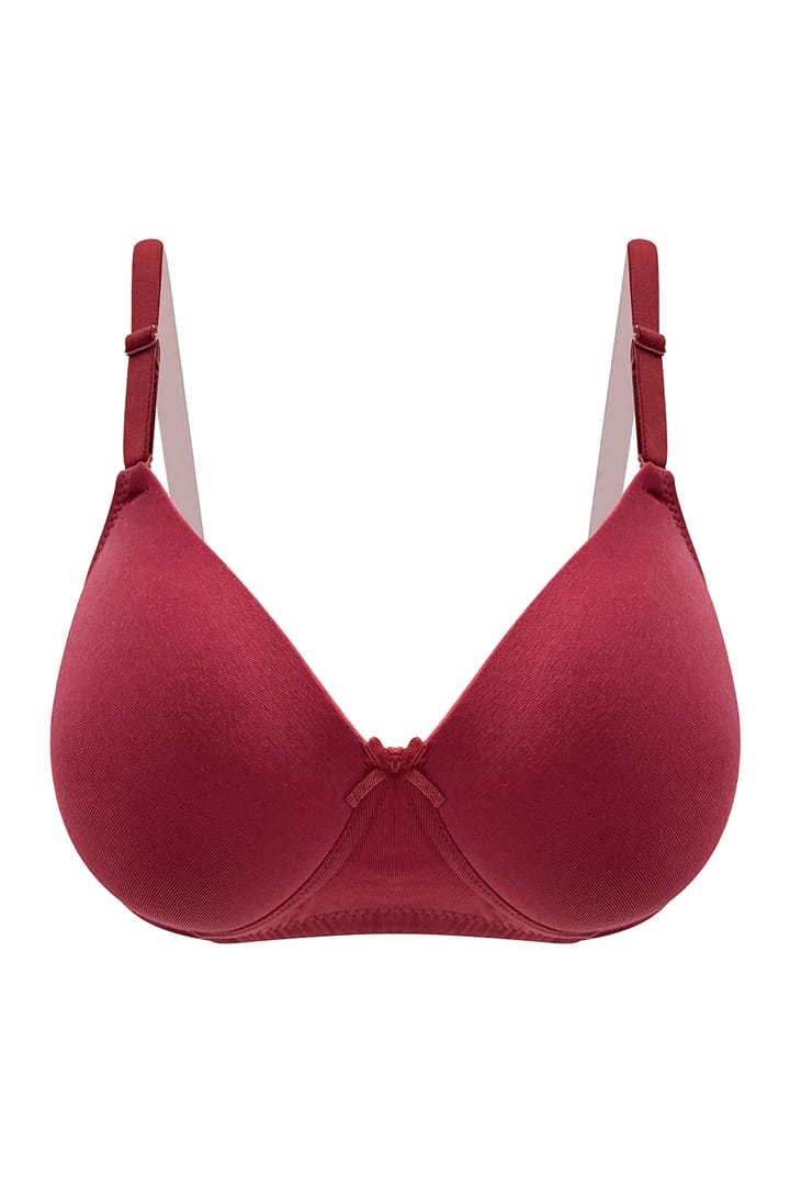 Padded Non-Wired Full Coverage T-shirt Bra in Maroon Cotton Lycra