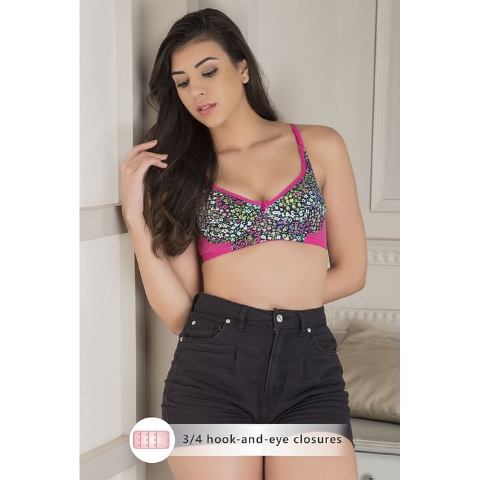 

Clovia Non-Padded Non-Wired Full Cup Floral Print Bra in Navy - BR1797K08