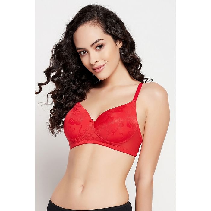 

Clovia Padded Non-Wired Full Cup T-shirt Bra in Red - Lace - BR2332R04