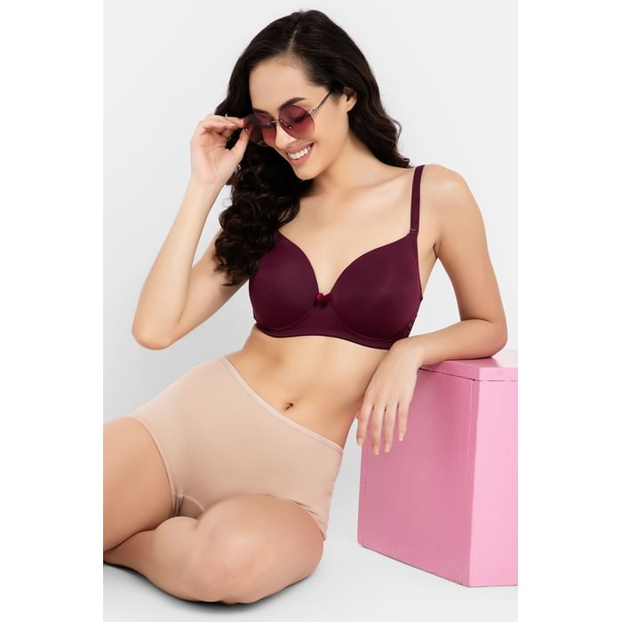 

Clovia Padded Non-Wired Full Cup T-shirt Bra in Wine Colour - BR1866A15, Purple