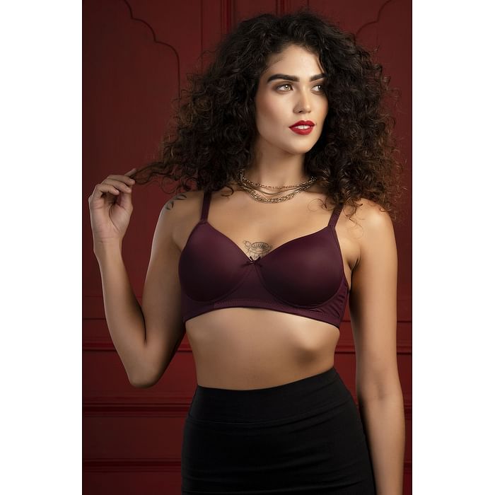 

Clovia Padded Non-Wired Full Cup T-shirt Bra in Wine Colour - BR1277T15, Purple