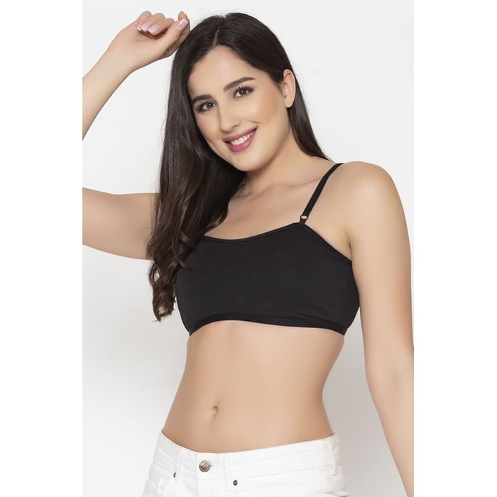 

Clovia Padded Non-Wired Full Cup Teen Bra in Black with Removable Pads - Cotton - BB0023A13