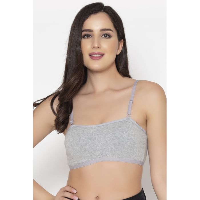 

Clovia Padded Non-Wired Full Cup Teen Bra in Light Grey with Removable Pads - Cotton - BB0023A01
