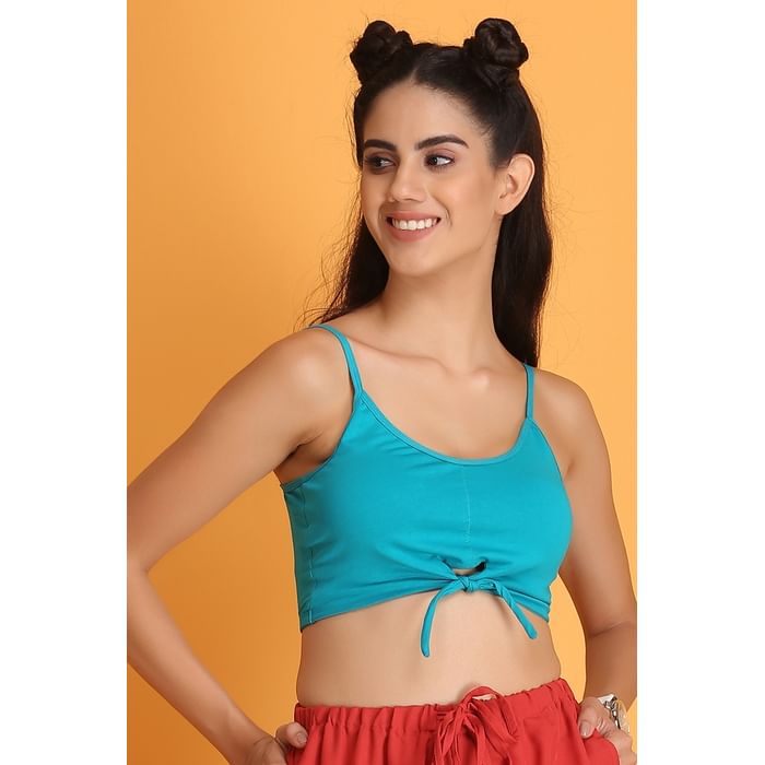 

Clovia Padded Non-Wired Full Cup Teenager Bra in Sky Blue with Removable Pads - Cotton - BB0045A17, Dark green