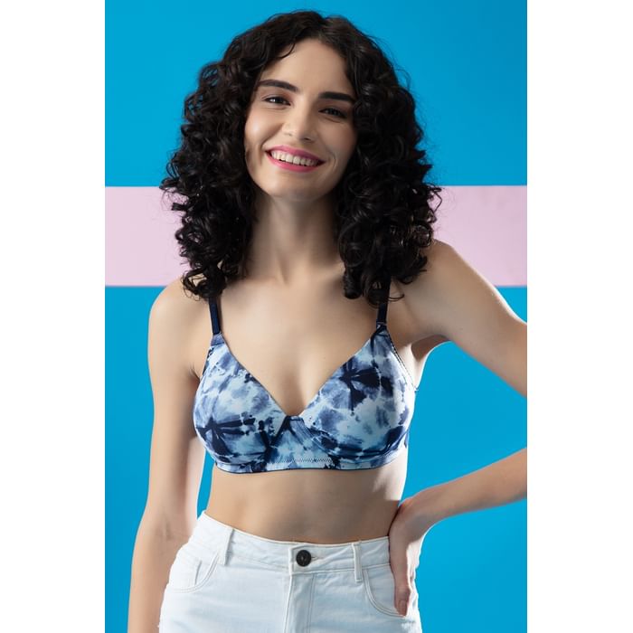 

Clovia Padded Non-Wired Full Cup Tie-Dye Print Multiway T-shirt Bra in Navy - BR1277F08
