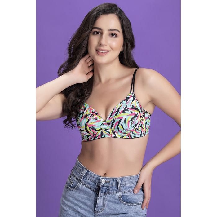 

Clovia Padded Non-Wired Full Cup Abstract Print T-shirt Bra in Multicolour - BR1067V19