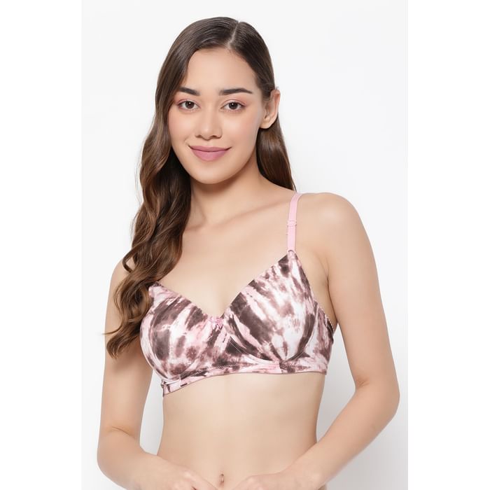 

Clovia Padded Non-Wired Full Cup Printed T-shirt Bra in Baby Pink - BR0935I22