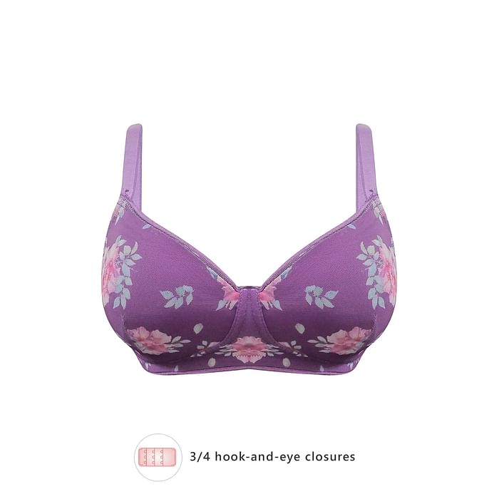 

Clovia Padded Non-Wired Full Figure Floral Print T-shirt Bra in Lilac - BR2282P15, Purple