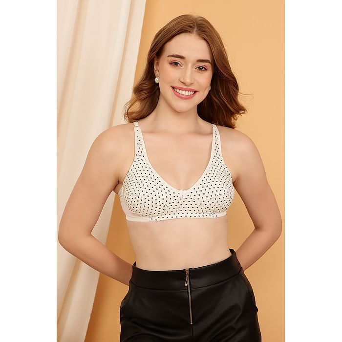 

Clovia Non-Padded Non-Wired Full Figure Polka Dot Print Bra in White - Cotton - BR1797M18