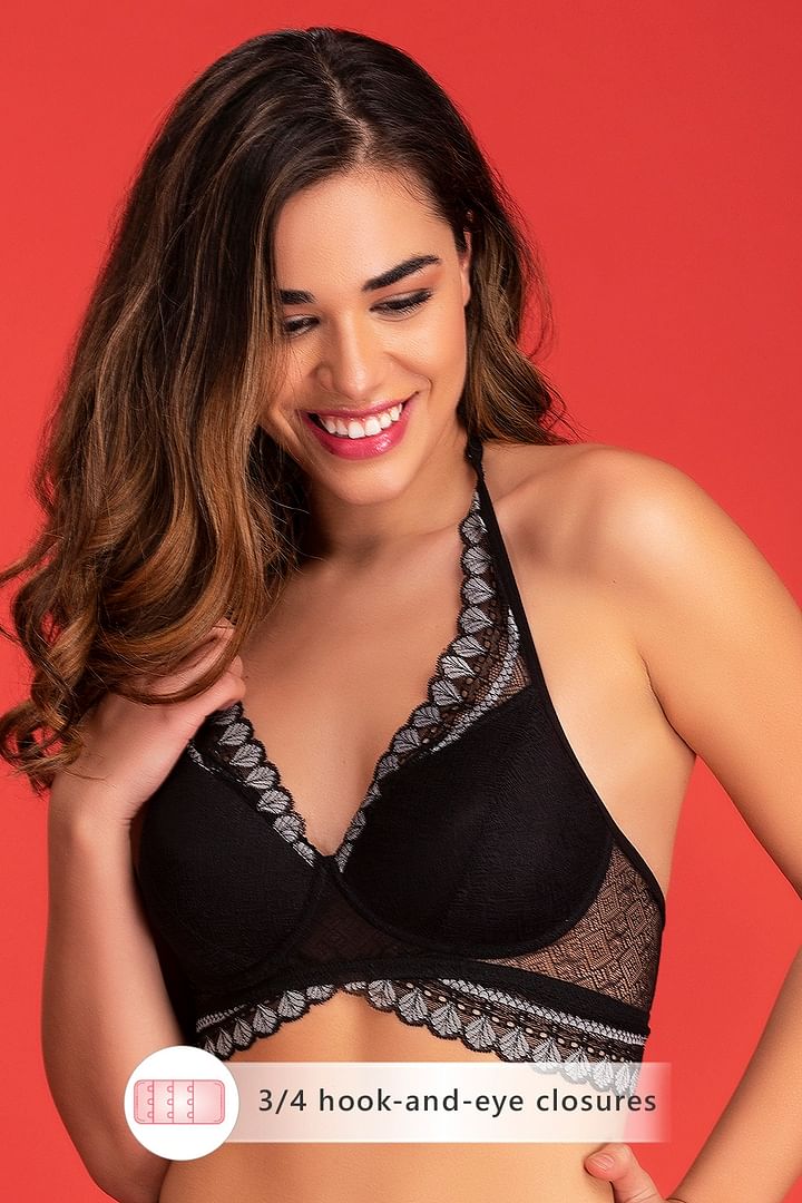 Buy Padded Non-Wired Halter Neck Longline Bralette in Black - Lace With  Matching PN5101X13 Online India, Best Prices, COD - Clovia - BR2046R13