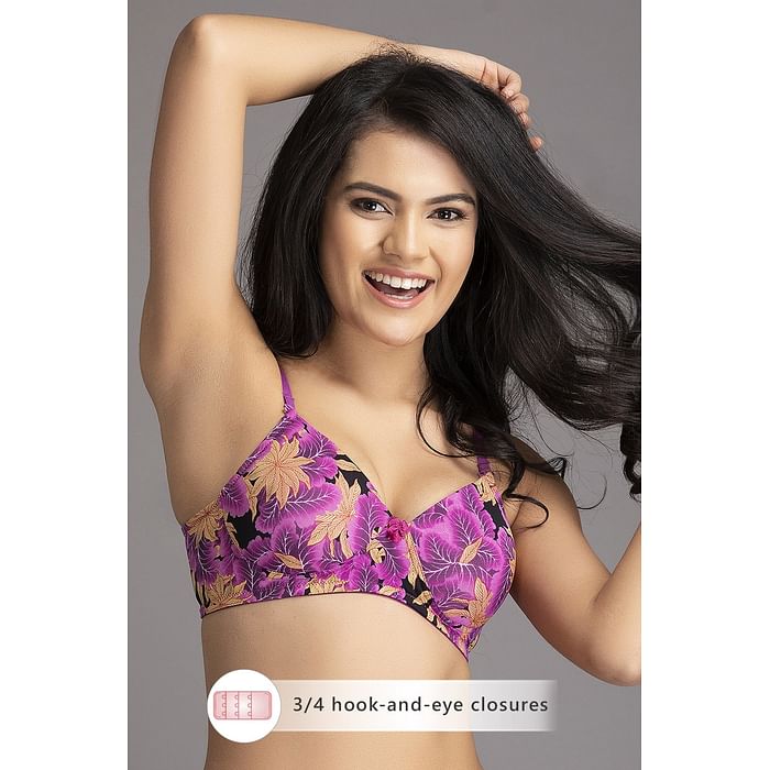 

Clovia Padded Non-Wired Multiway Floral Print T-Shirt Bra - BR1963P15, Purple