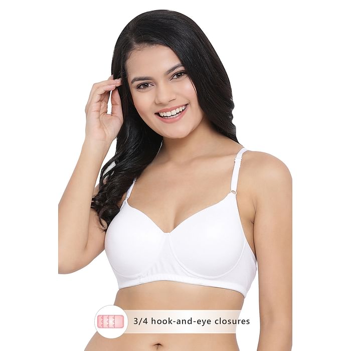 

Clovia Padded Non-Wired Full Coverage T-Shirt Bra in White - Cotton Rich - BR1279P18