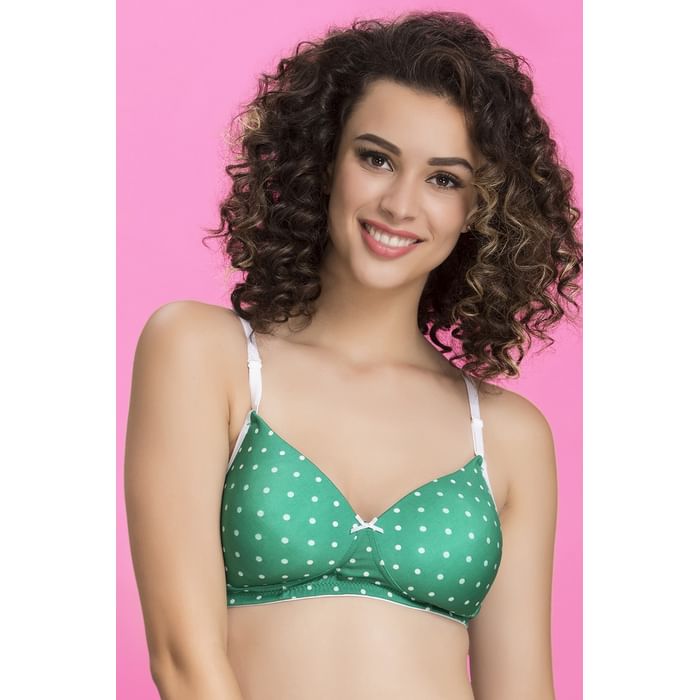 

Clovia Padded Non-Wired Full Coverage Polka Print Multiway T-Shirt Bra - BR1277P11, Light green
