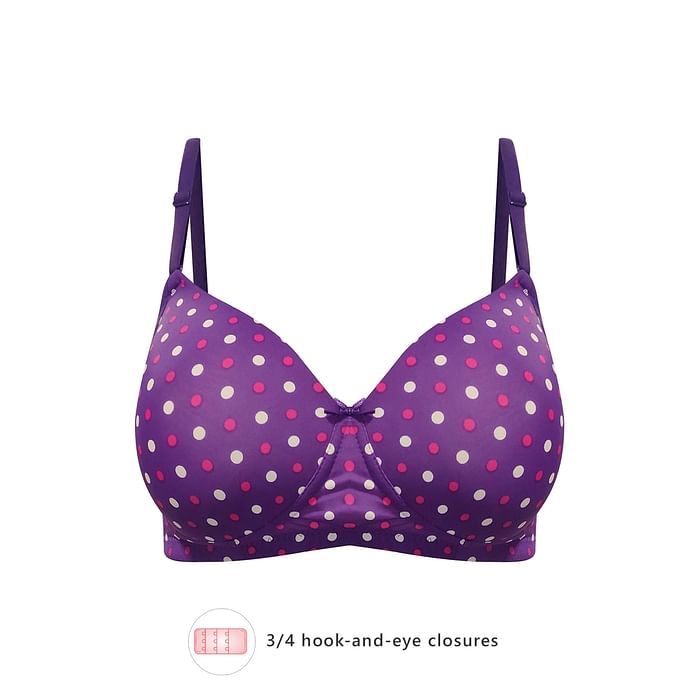 

Clovia Padded Non-Wired Full Coverage Polka Print Multiway T-Shirt Bra - BR0738Y12, Lavender