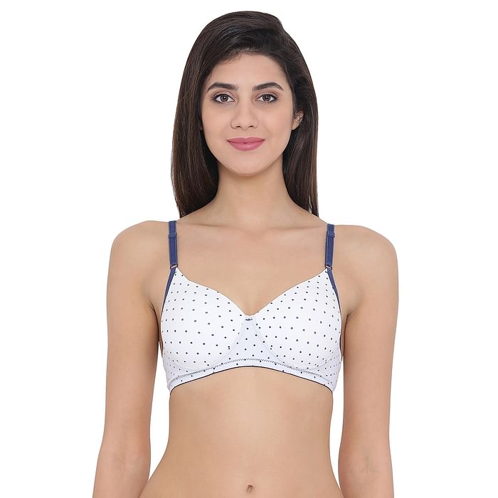 

Clovia Padded Non-Wired Full Coverage Polka Print T-Shirt Bra - BR0738S18, White
