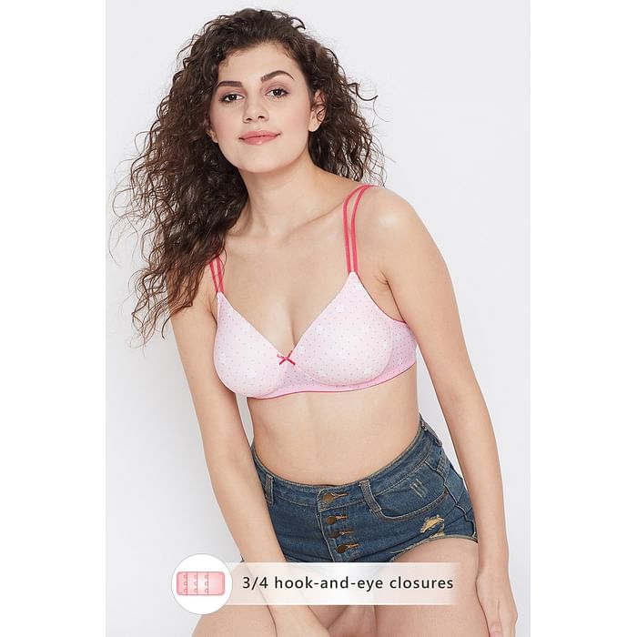 

Clovia Padded Non-Wired Full Coverage Polka Print T-Shirt Bra - BR1067A22, Light pink