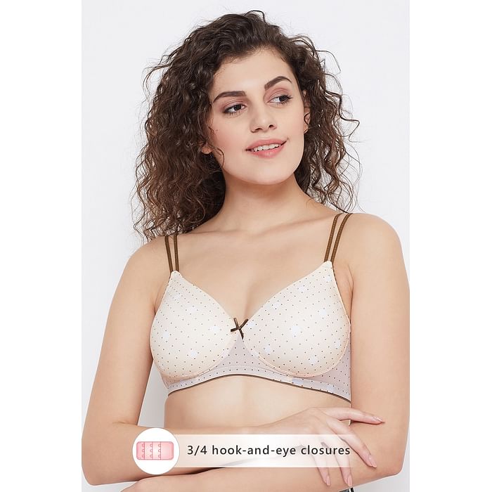 

Clovia Padded Non-Wired Full Coverage Polka Print T-Shirt Bra - BR1067A24, Nude-colour
