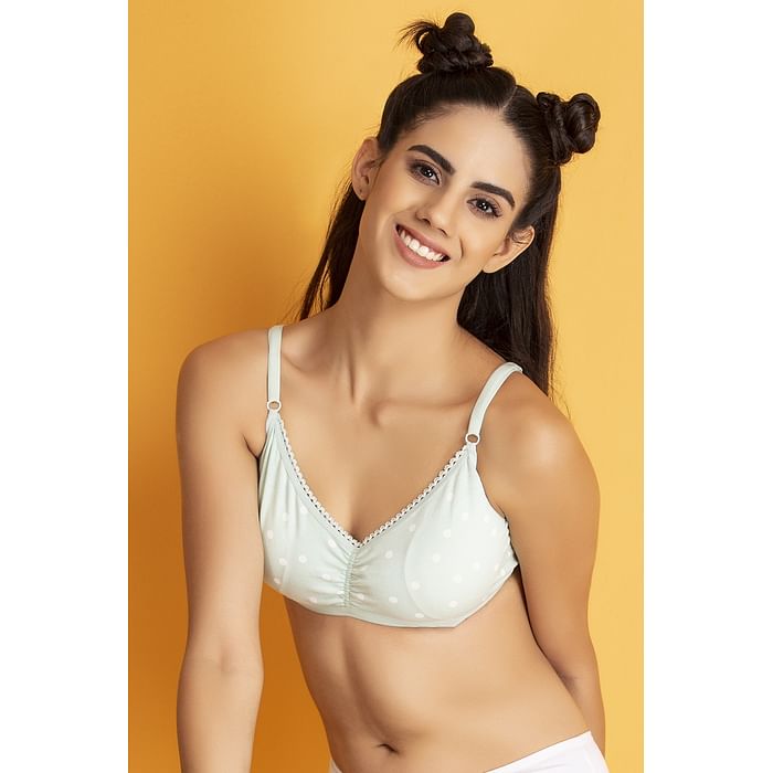 

Clovia Padded Non-Wired Polka Print Teen Bra in Light Green - Cotton - BB0020R11