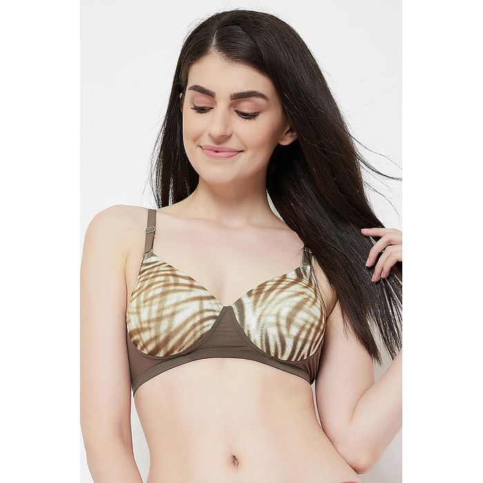 

Clovia Padded Non-Wired Printed Full Coverage Multiway T-Shirt Bra in Brown - BR1866P17