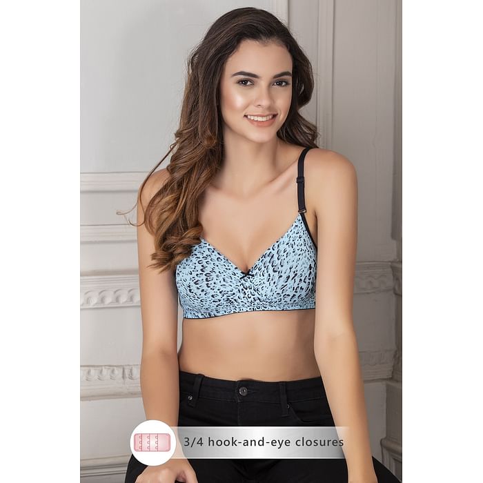 

Clovia Padded Non-Wired Animal Print Full Coverage T-Shirt Bra in Light Blue - BR1804G03