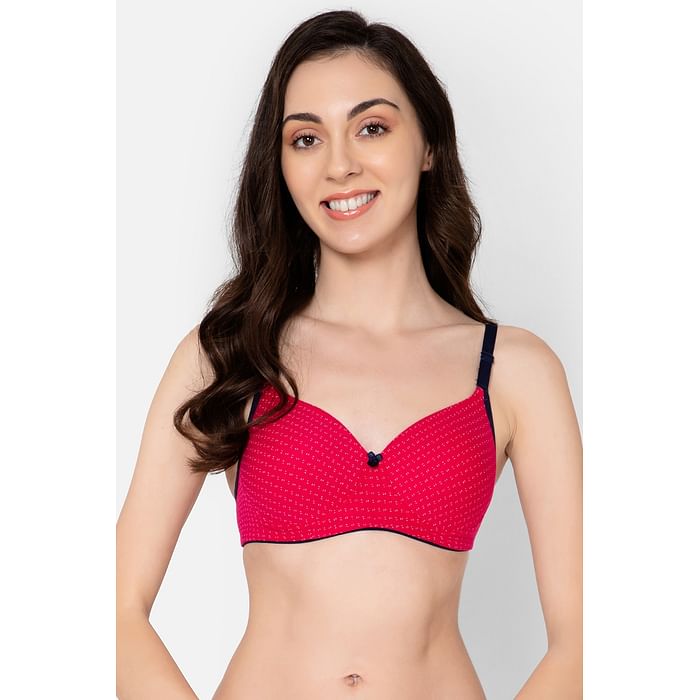 

Clovia Padded Non-Wired Printed Full Cup Multiway T-shirt Bra in Magenta - Cotton - BR2395V14, Pink