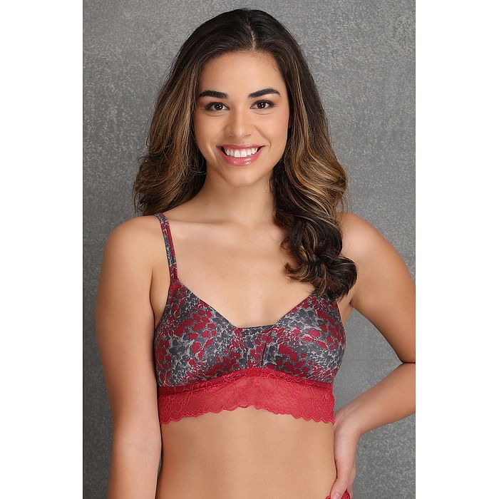 

Clovia Padded Non-Wired Full Coverage Printed Longline Bridal Lace Bralette - BR1967P05, Dark grey