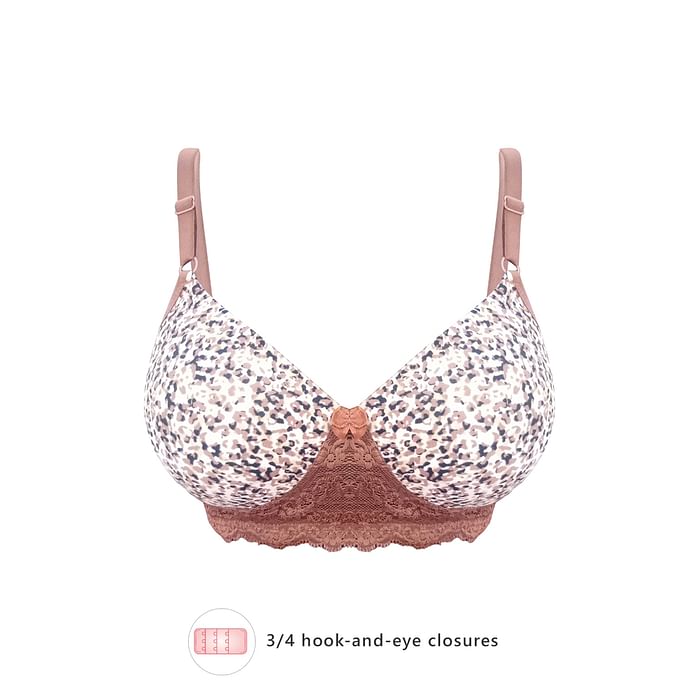 

Clovia Padded Non-Wired Printed T-Shirt Bra in Brown - Lace - BR1806A06