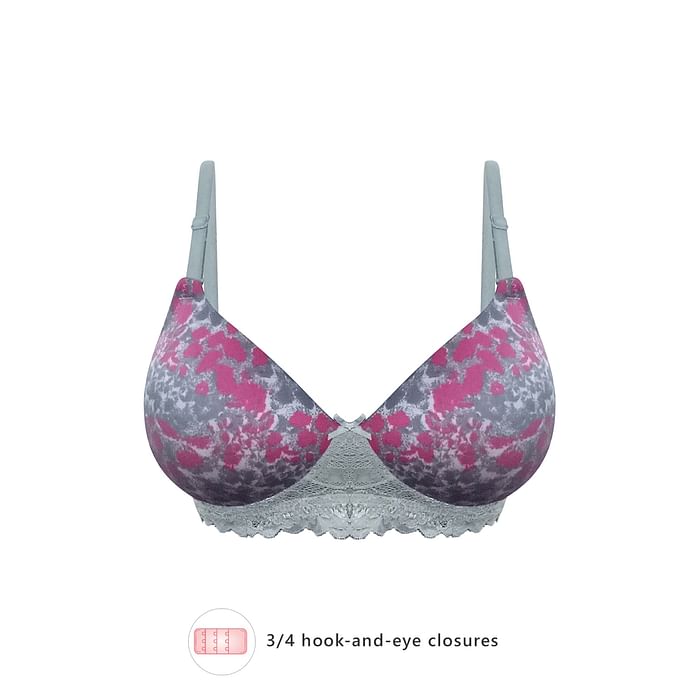 

Clovia Padded Non-Wired Printed T-Shirt Bra in Grey - Lace - BR1806M05, Dark grey