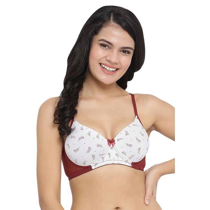 

Clovia Padded Non-Wired Full Coverage Printed T-Shirt Bra in White - BR1737T18