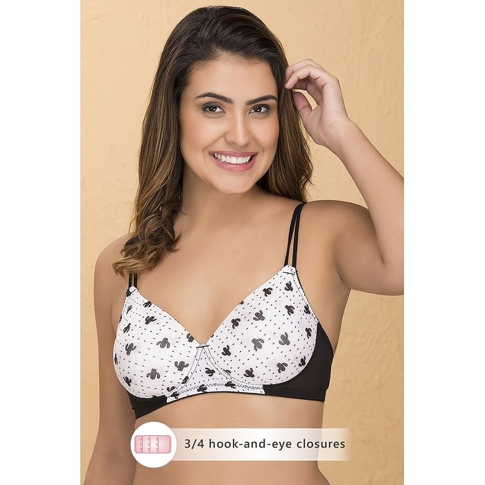 

Clovia Padded Non-Wired Full Coverage Printed T-Shirt Bra in White - BR1737G18