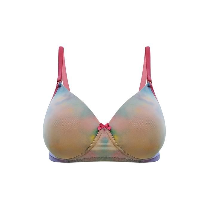 

Clovia Padded Non-Wired Printed T-shirt Bra with Detachable Straps - BR1610P14, Pink