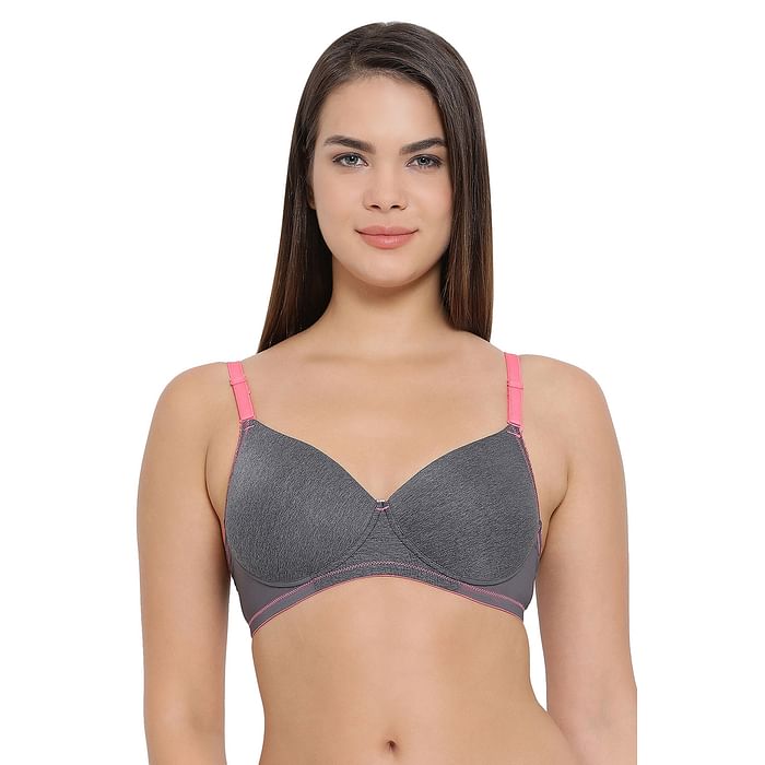 

Clovia Padded Non-Wired Printed T-shirt Bra with Detachable Straps - BR1610A14, Pink