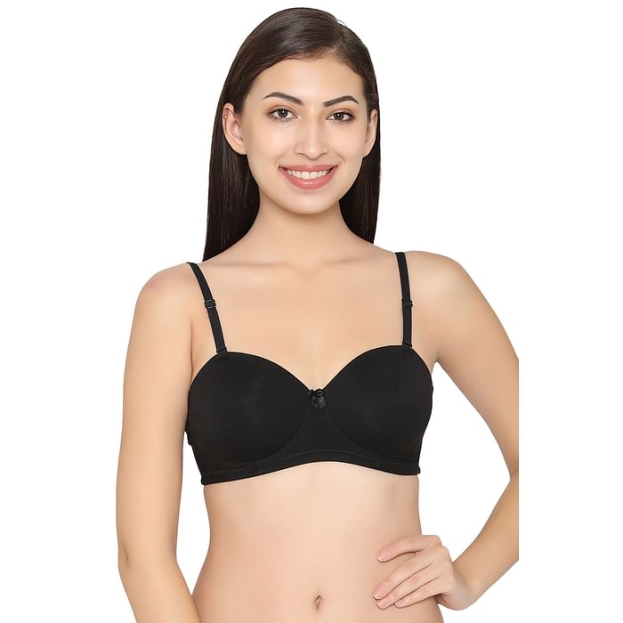 

Clovia Cotton Padded Non-Wired Strapless Balconette T-Shirt Bra - BR1531P13, Black
