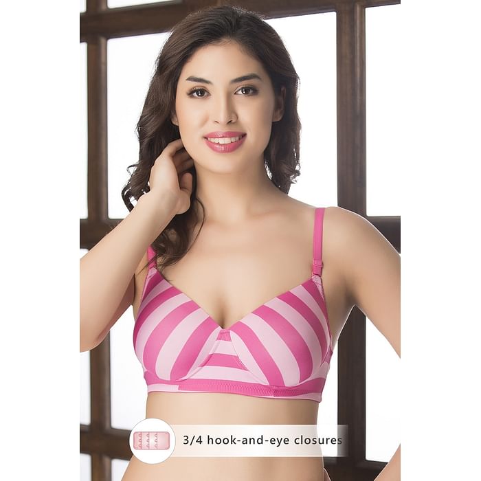 

Clovia Padded Non-Wired Striped Multiway T-Shirt Bra - BR1521E14, Pink