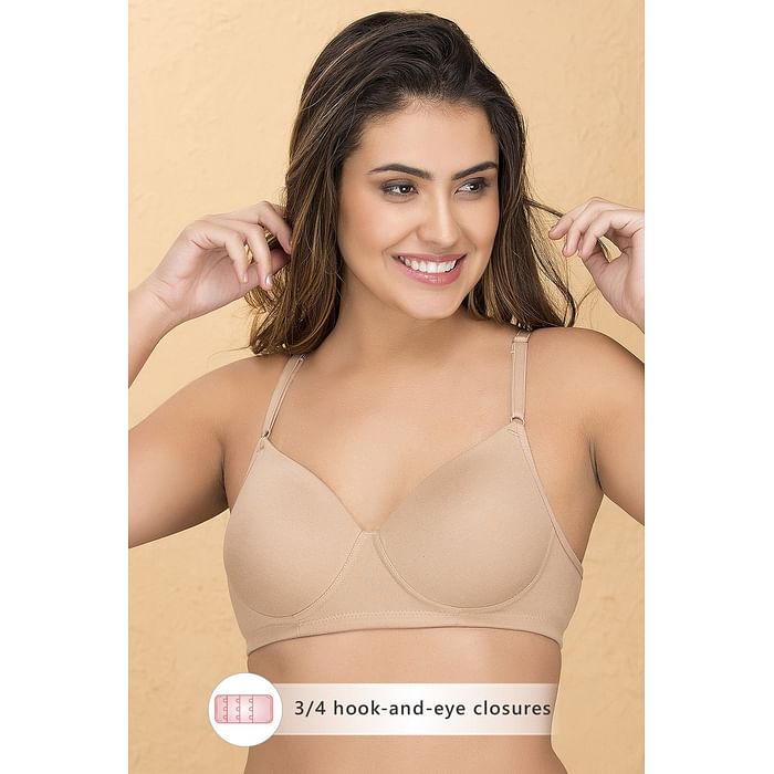 

Clovia Padded Non-Wired Full Coverage T-Shirt Bra in Skin Colour - Cotton Rich - BR1279P24, Nude-colour