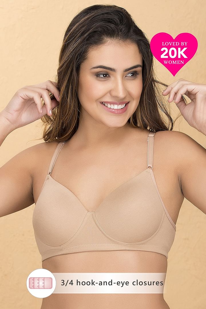 Buy Padded Non Wired Full Coverage T Shirt Bra in Skin Colour Cotton Rich Online India Best Prices COD Clovia BR1279P24